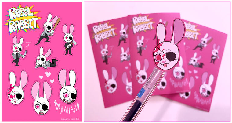 Rebel Rabbit sticker sheet (original character)